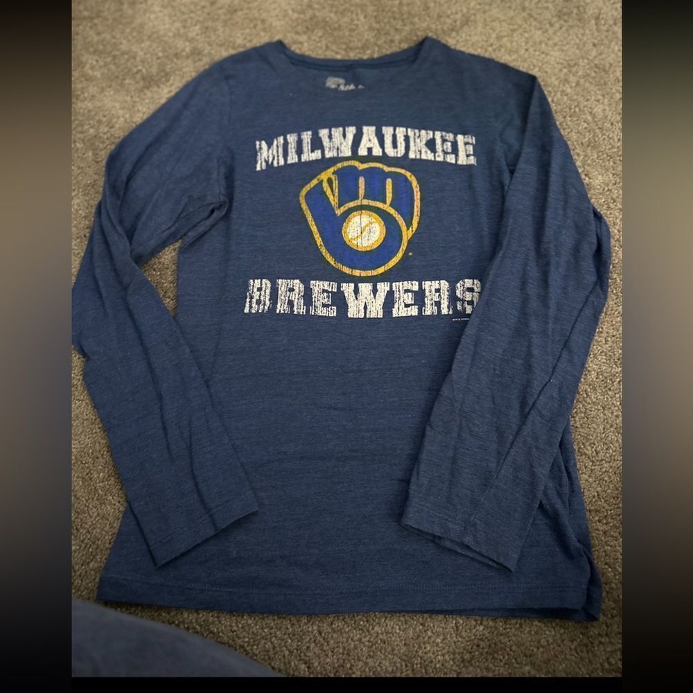 Milwaukee Brewers MLB Fitted Long Sleeve Shirt Junior Girls XL
